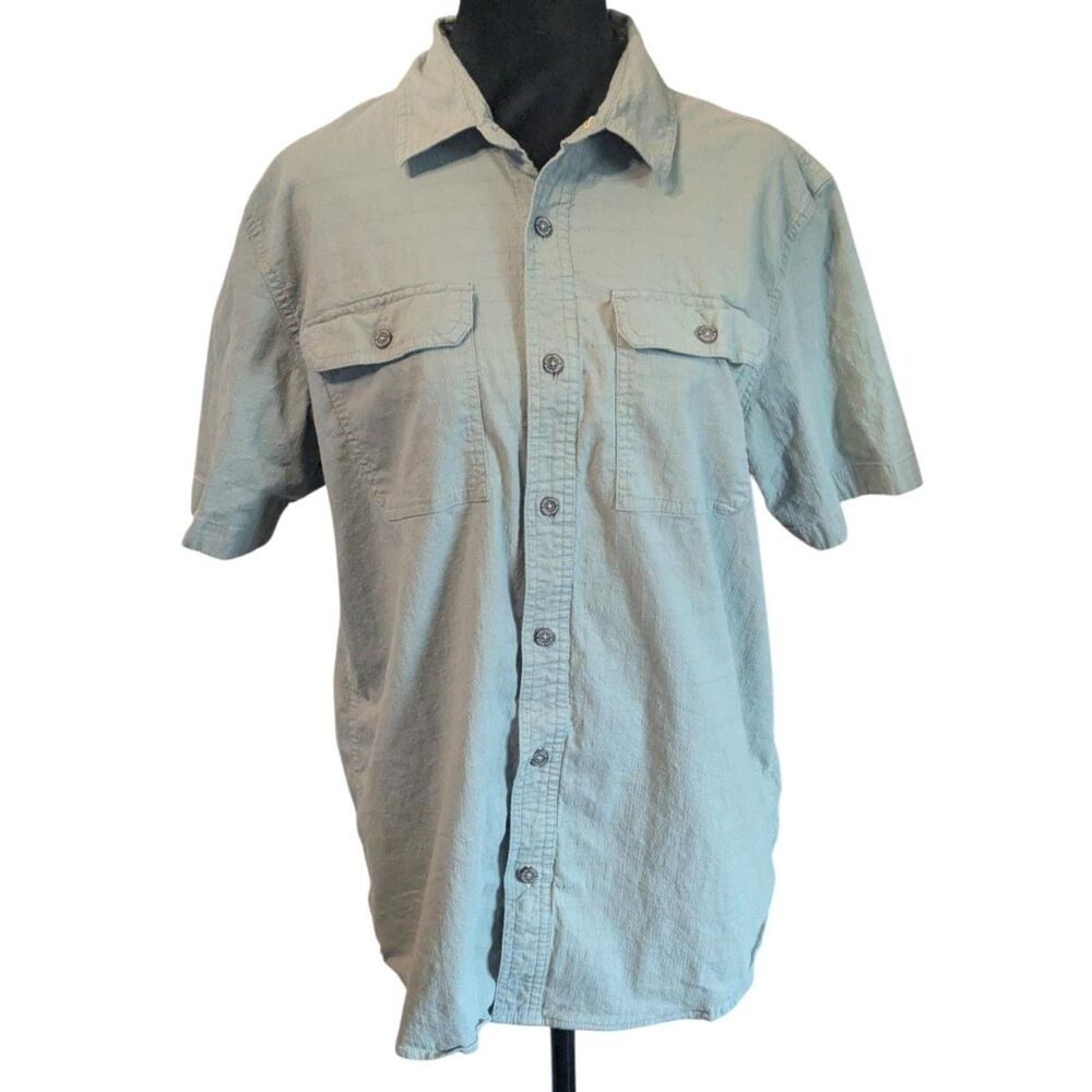 Sierra Designs Mens M Sage Green Short Sleeve Hiking Shirt Woven Stretch Outdoor